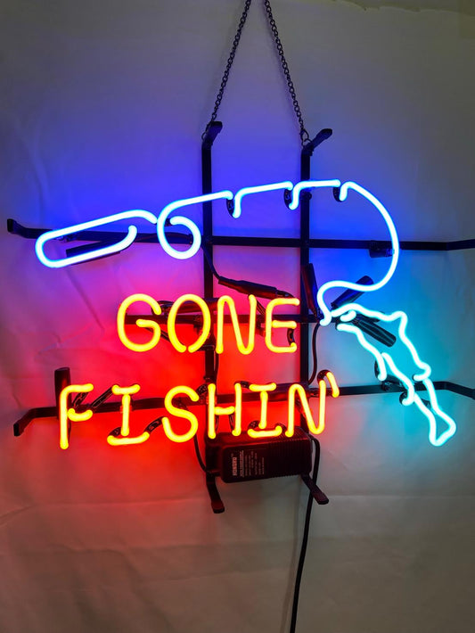 Neon Gone Fishing Sign 24x20 Custom Glass Neon