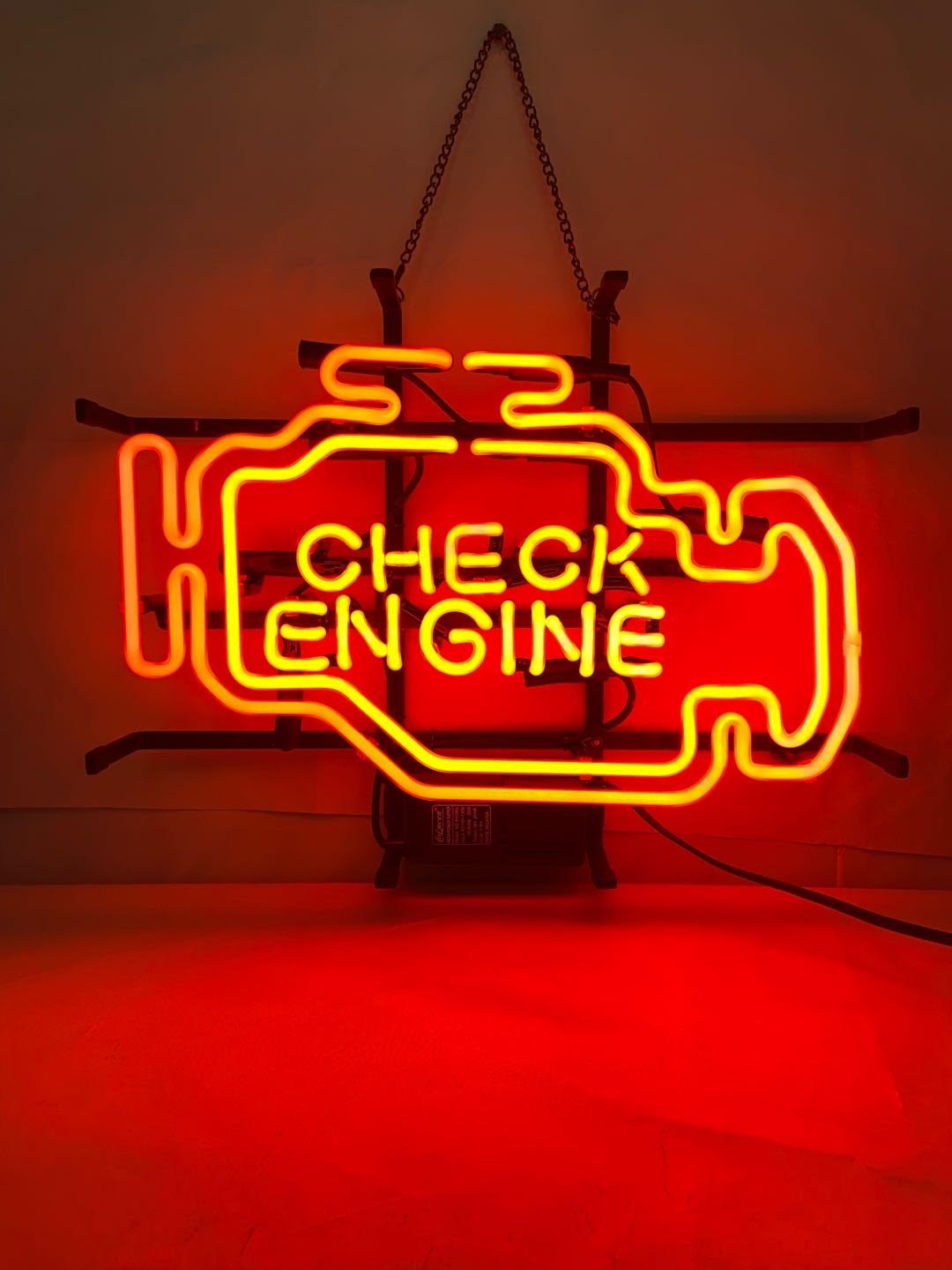 Neon Check Engine Sign 17x14 Custom Glass Neon