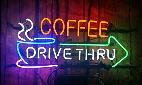 Neon Coffee Drive Thru Sign 24x20 Custom Glass Neon