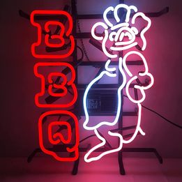 Neon BBQ Pig Sign 19x15