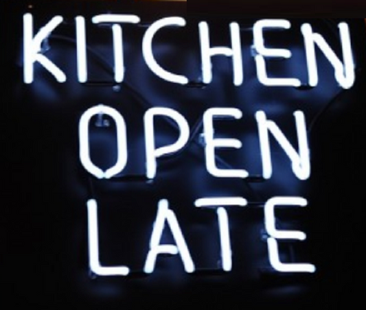 Neon Kitchen Open Late Sign 19x15 Custom Glass Neon