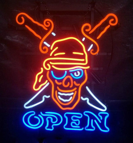 Neon Open Pirate Sign 20x16 Custom Glass Neon