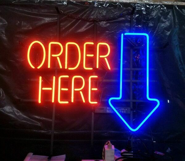 Neon Order Here Sign 24x20 Custom Glass Neon Restaurant Sign