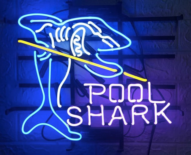 Neon Pool Shark Sign 19x15 Custom Glass Neon