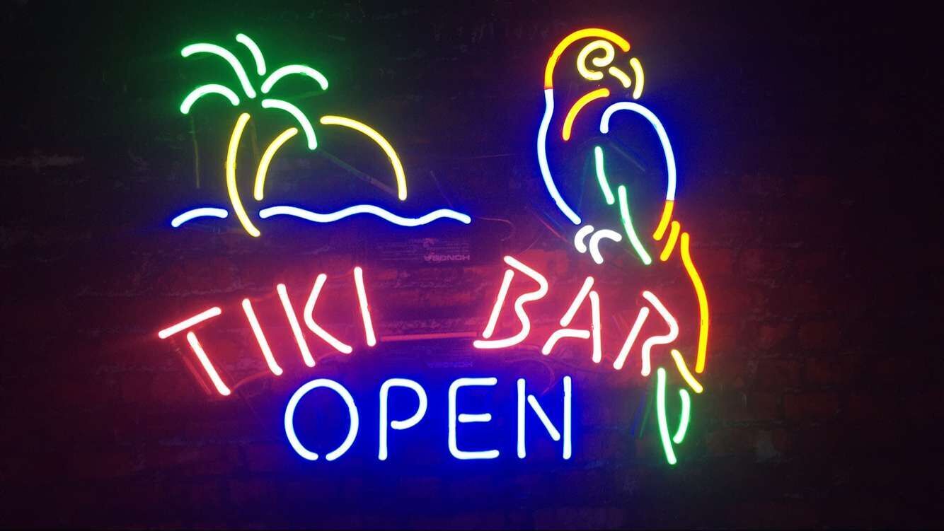 Neon Tiki Bar Open Sign 17x14 Glass Custom