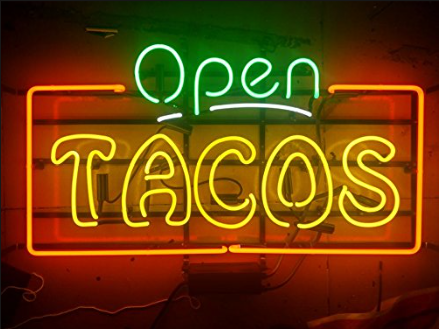 Neon Open Tacos Sign Custom Glass Neon