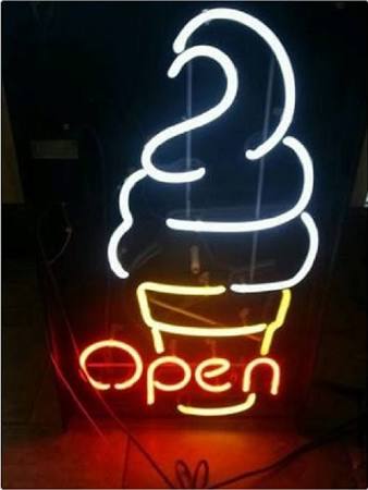 Neon Open Ice Cream Glass Sign